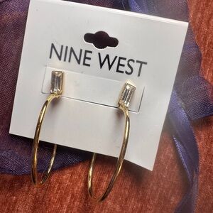 Nine West Gold Hoop Earrings with Gem accent